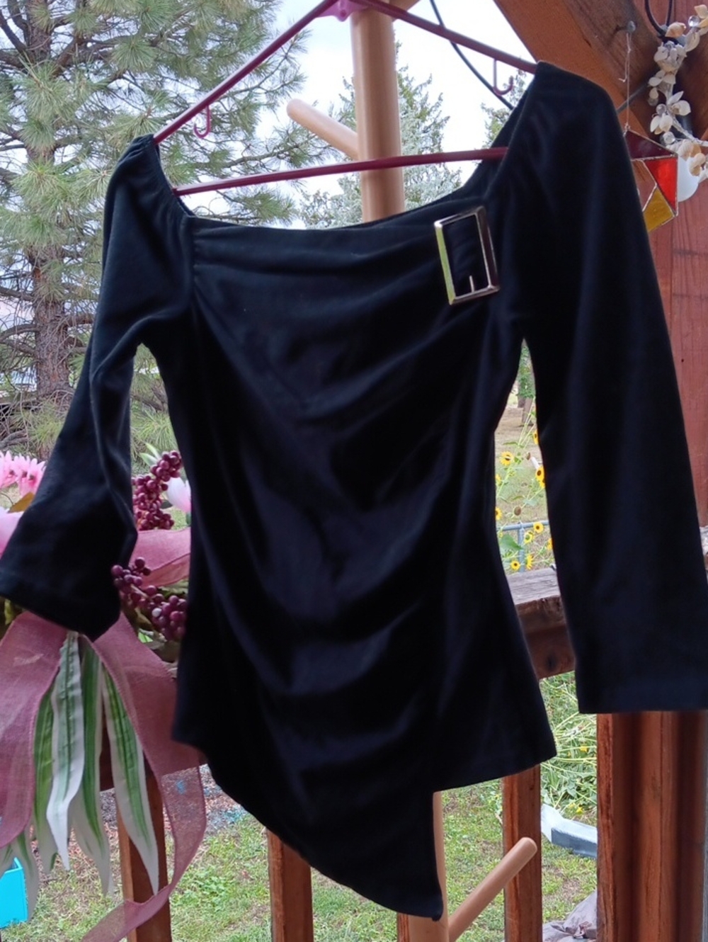 Women's Black Asymmetric Tunic with Buckle Detail